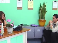 Rachel Roxxx swallows employee's nut after a hardcore office fuck
