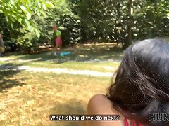 Watch George Uhl & Vixi Rafi get wild in rough outdoor sex with small tits & big dicks