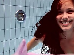美女, デカパイ, フェティッシュ, プール, 公共, 剃毛, 一人, オッパイの