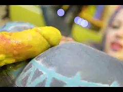 アナル, デカパイ, ディルド, レズビアン, ヌード, タトゥー, オッパイの, おもちゃ