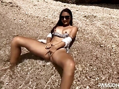 ビーチ, 美人, フェラチオ, イマラチオ, 女, 乳首, オーガズム, アウトドア