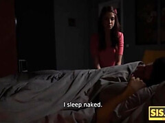 Step Sister Seduces Step Brother Under Blanket - Shaved Teen Pussy Fuck