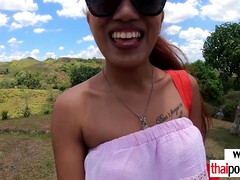 Thai teenage tasting her BFs seeds outdoor