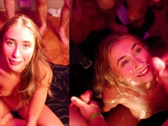 Tussi, Viele männer bespritzen eine frau, Besamung, Aufs gesicht abspritzen, Im freien, Muschi, Titten, Nass