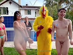 18, 素人, カップル, ラティーナ, プール, 公共, 現実, レスリング