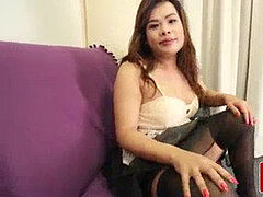 Enthousiasteling, Aziatisch, Ladyboy, Ondergoed, Masturbatie, Realiteit, Alleen, Kousen