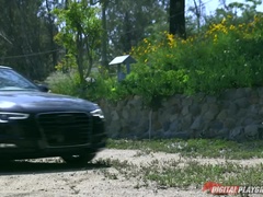 Americano, Verga grande, Coche, Polla, Corridas faciales, Novia, Al aire libre, Perforación