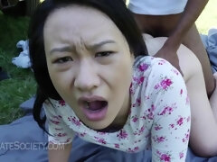 Aziatisch, Kont, Zwart, Pijpbeurt, Auto, Sperma shot, Lul, Buiten