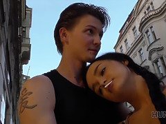 Young chick gets a hot POV creampie while cuckold cams in on her action