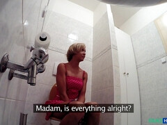 Amateur, Cuarto de baño, Rubia, Mamada, Oficina, Coño, Inodoro, Voyeur