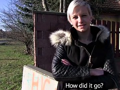 Pierced blonde amateur fucks in public