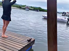 Anal creampie with a boatman on a public dock