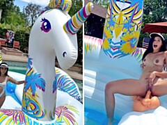 Vollbusig, Dildo, Frau, Hd, Masturbation, Pool, Solo, Spielzeuge