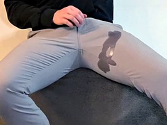 Loud moaning cumshot in pants