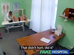 Angel Wicky, busty blonde, soaks up the doctor's table in fake hospital POV