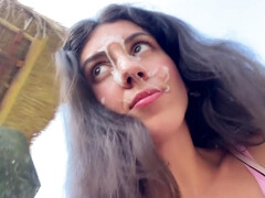 Katty West - Cute Girl Eating Burger With Cum On Her Face In Public Cafe