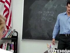 Petite teen Alexia Gold gets her tight pussy pounded and mouth filled with cum