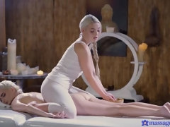 Pale blonde nymphs lesbian massage