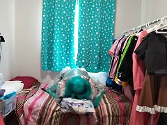 Pvc sissy maid cosplay miku sucks toy vibrates loves pillow