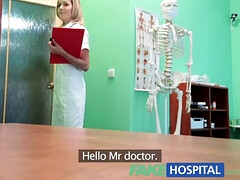 Blonde nurse with huge tits gets her patient's full attention in a hot POV exam